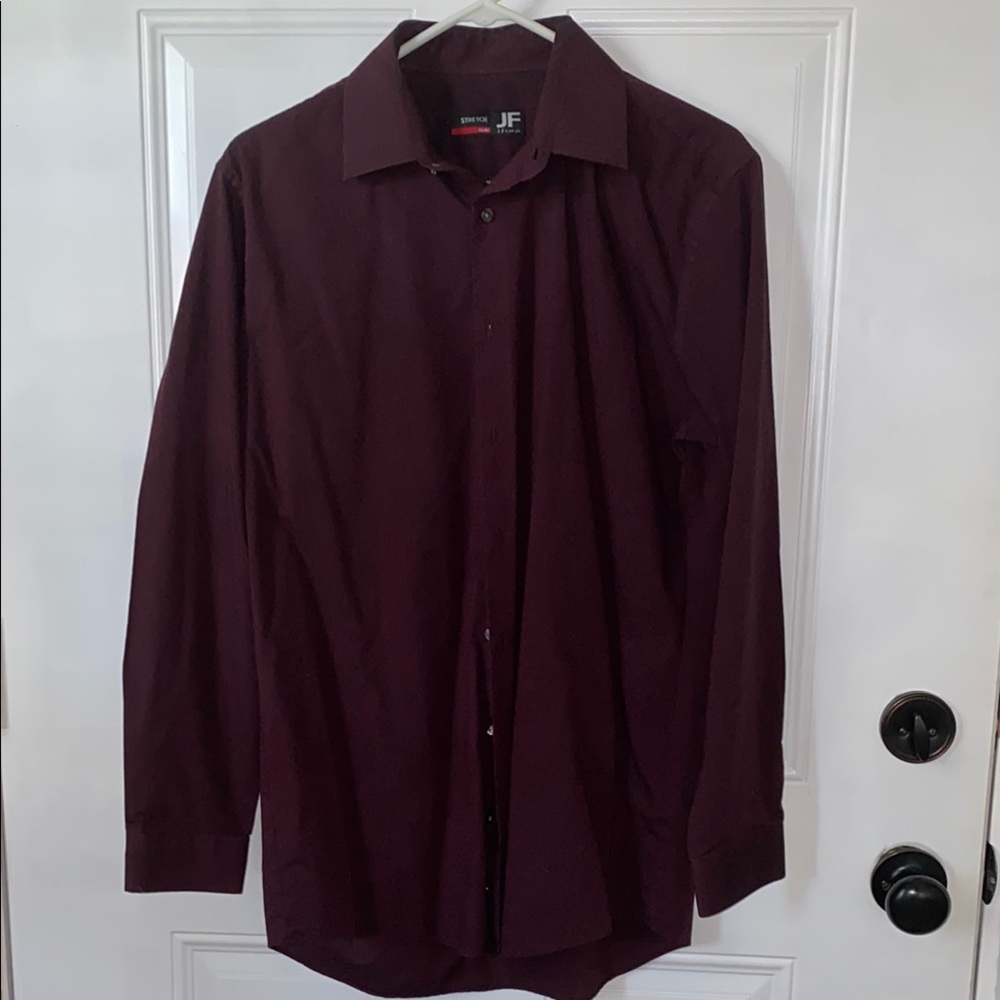 JF J.Ferrar Deep Burgundy Dress Shirt